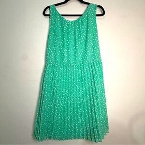 GAP Green Polka Dot Pleated Sleeveless Dress, Fully Lined. Sz 14.
